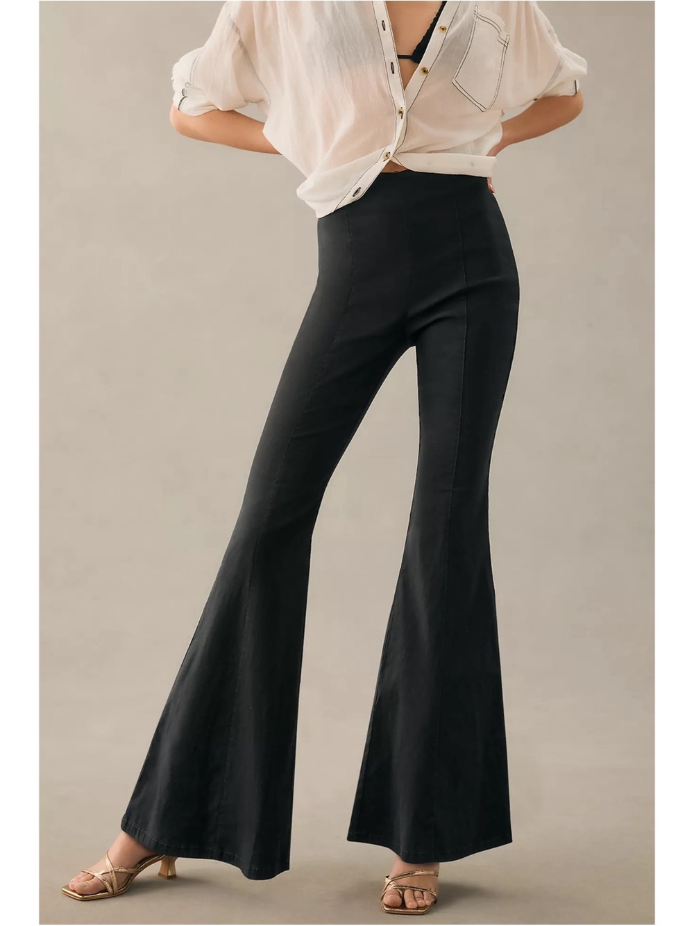 Maeve Anthropologie Pants Womens Size 2 Black Cotton Stretch Slim Trumpet Flared